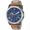 Fossil Men's Grant FS5151 Chronograph Stainless Steel Watch with Light Brown Leather Band